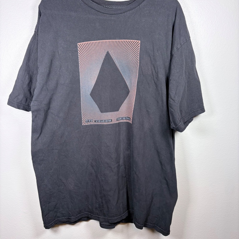 Volcom Mens XL Graphic T-Shirt Black Short Sleeve Stone Logo True To This Cotton